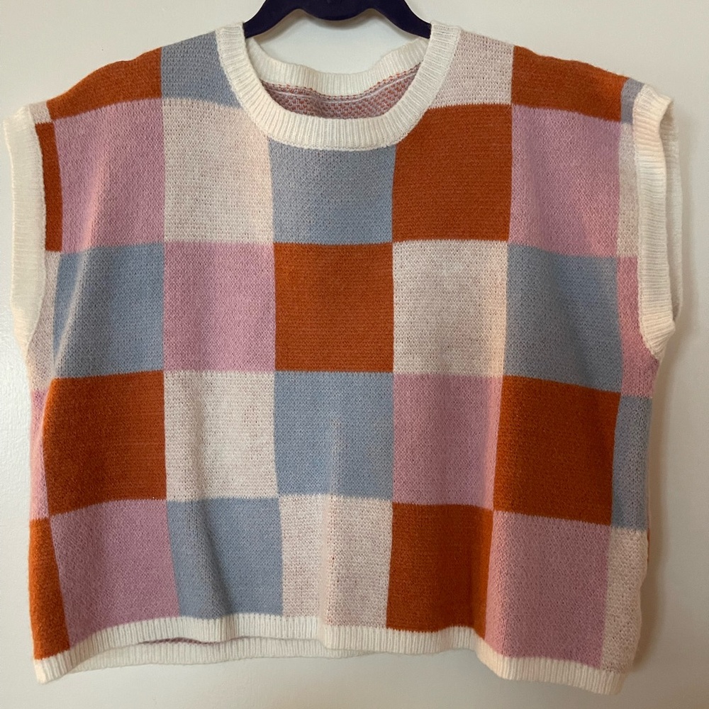 Colorful Checkered Knit Sweater Vest